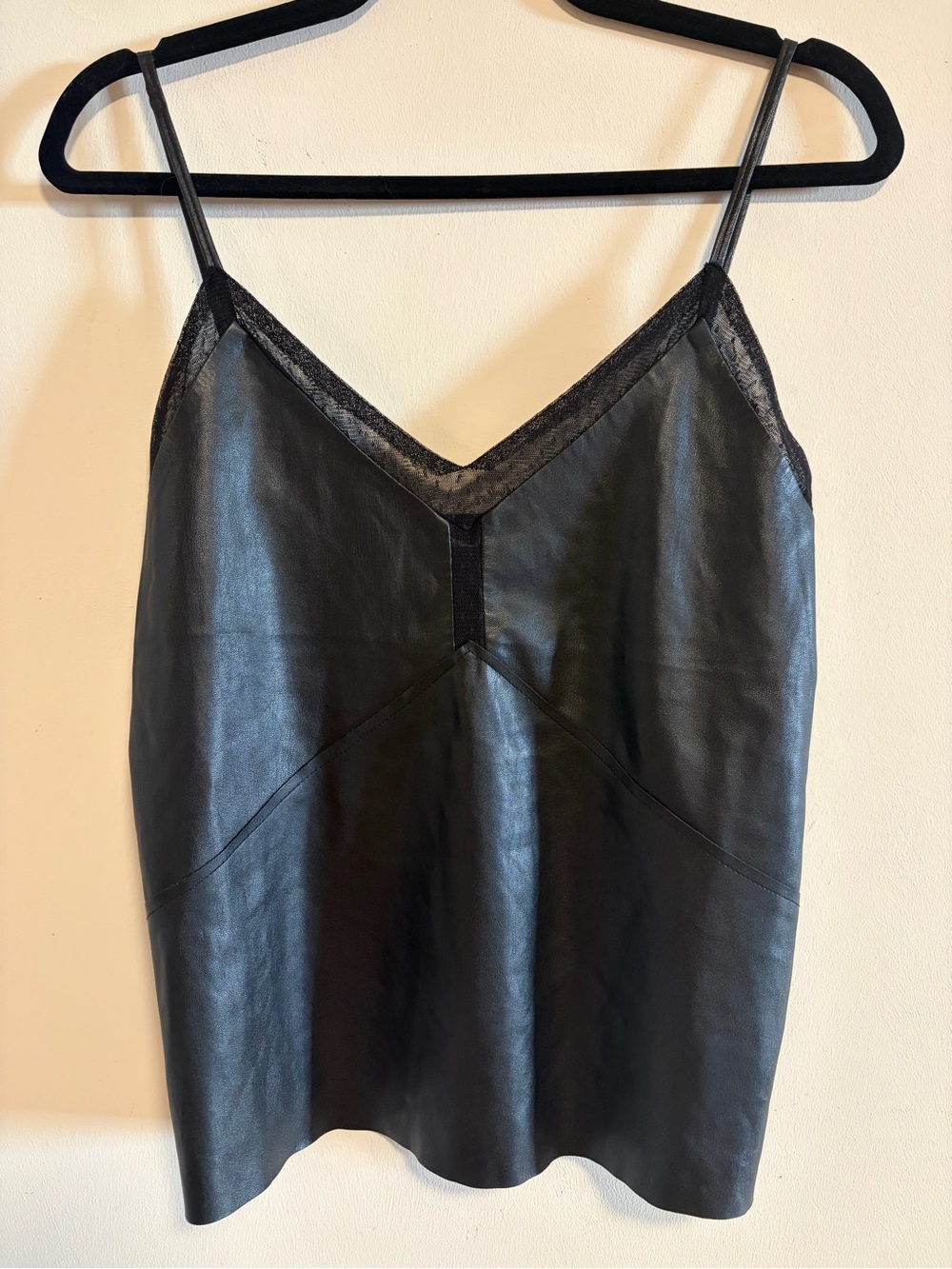 Zara Trafaluc Black Faux Leather Lace Cami Top Y2K Size S